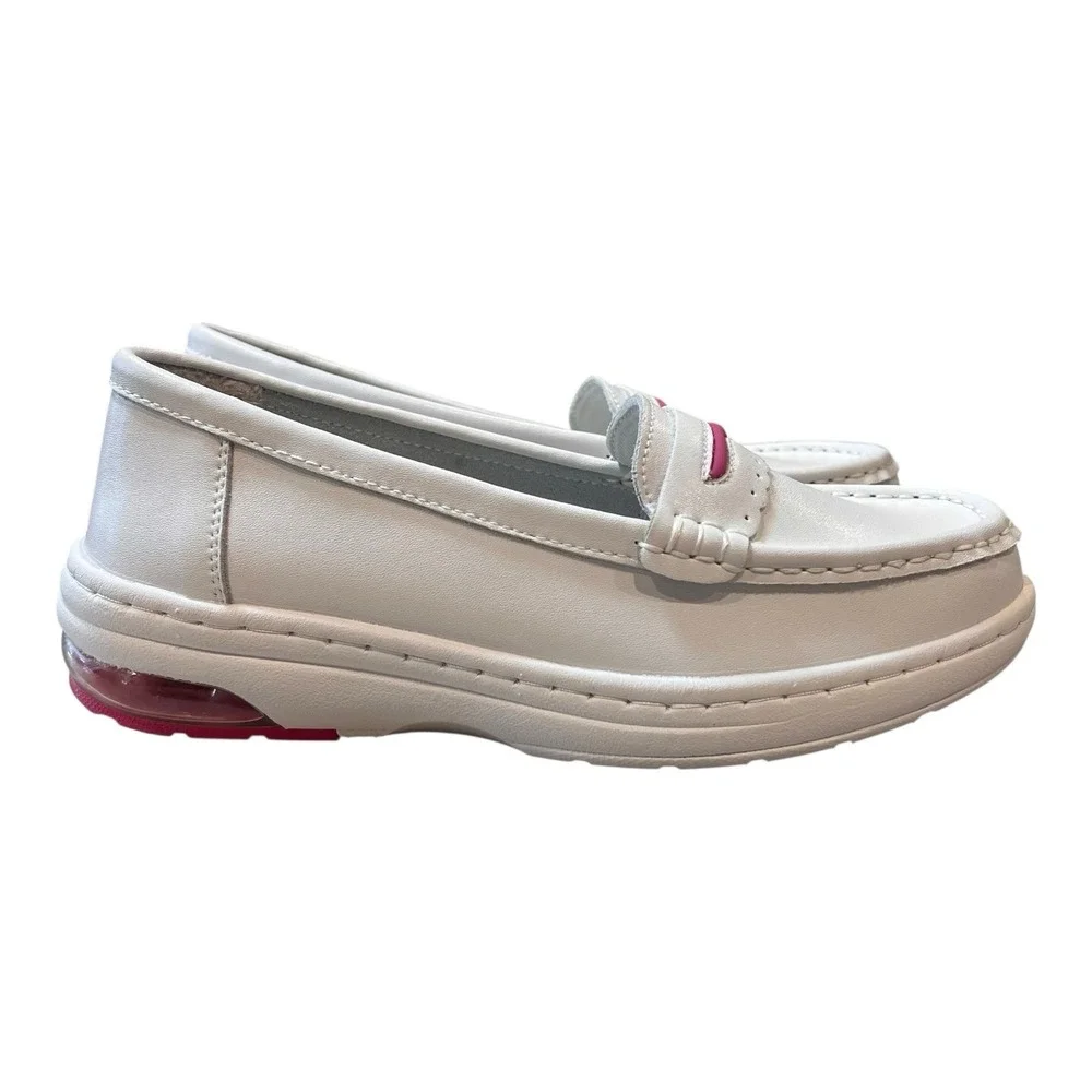 MaxMuxun White Pink Flat Anti-Skid Breathable Medical Nurse Shoes Women's Size 8